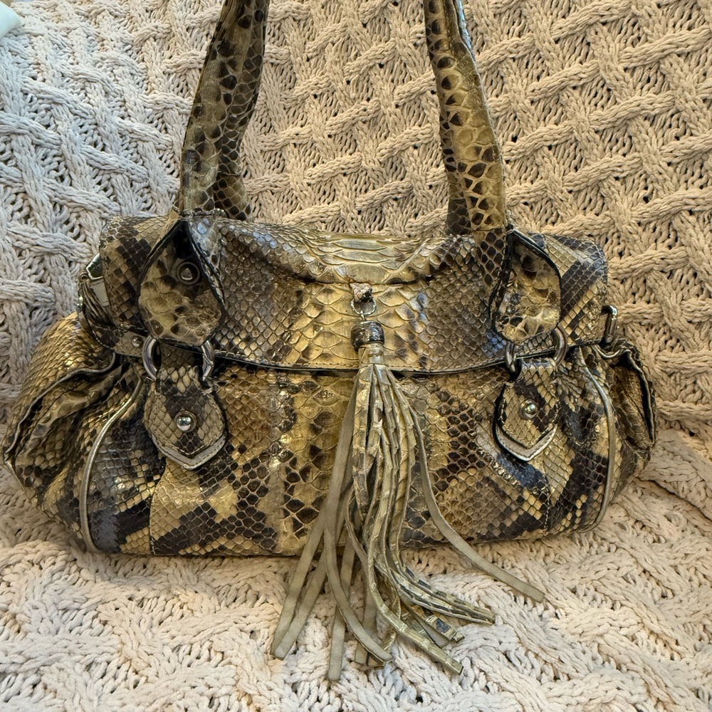 Ghibli Genuine Python Skin Handbag Italian Designer Tan - Picture 10 of 16